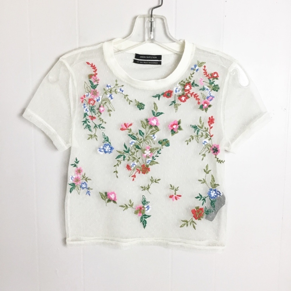 Urban Outfitters Cropped See-Through Floral Top Shirt Size S